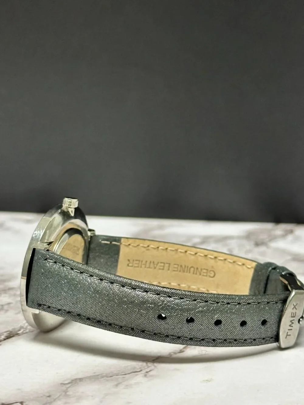 Genevex by Croton Watch Women Silver Tone Blue Dial Grey Band New Battery